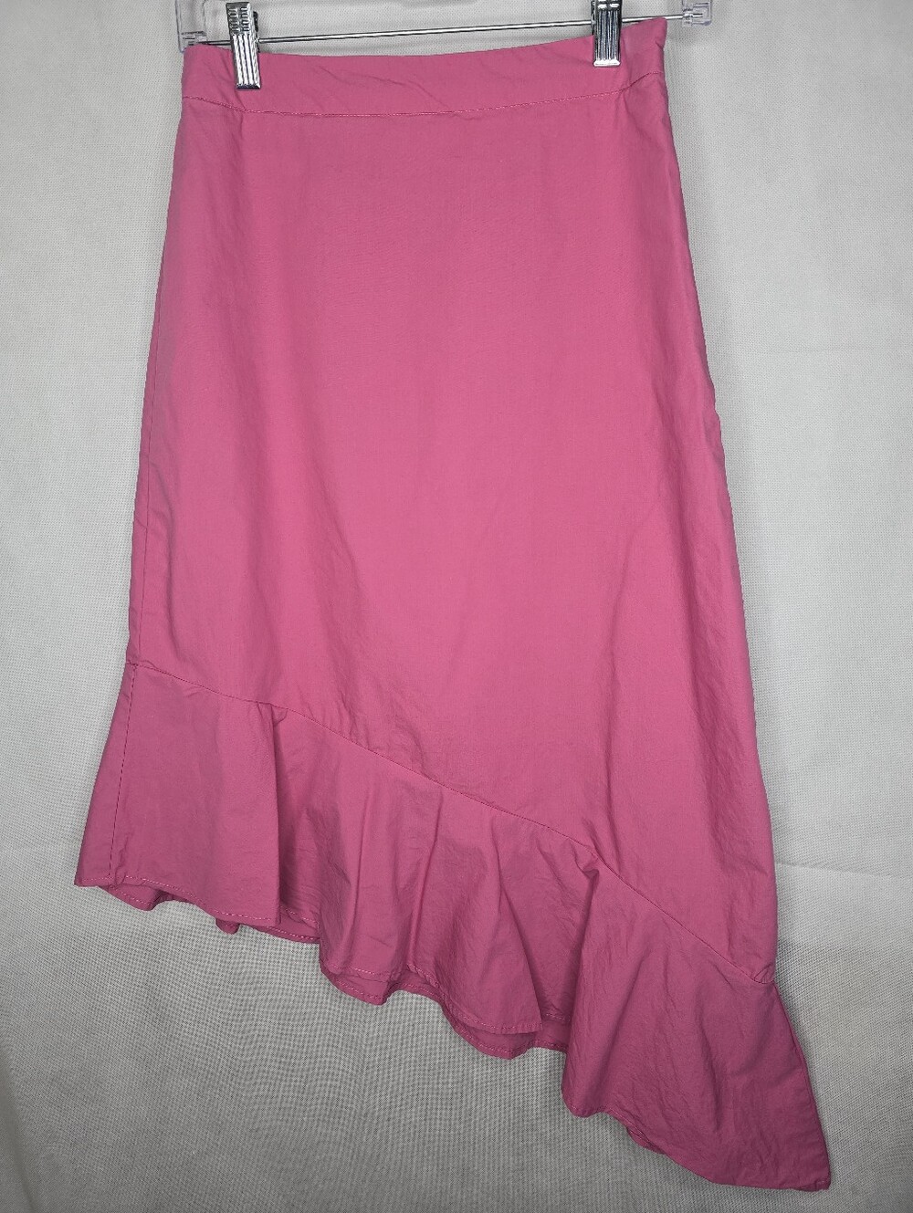 Lulus Midi Skirt Pink Asymmetrical Ruffle Peplum Hem Lined Side Zip Romantic XS